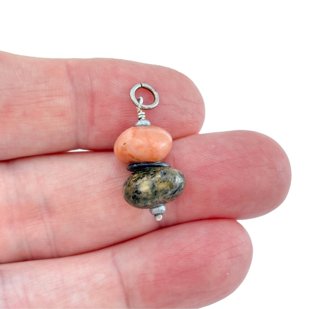 Vintage Silver-Tone Pink Quartz & Jasper Stacked Double Bead Pendant
